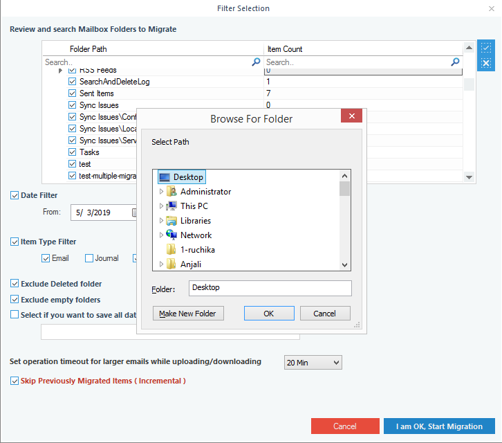 Provide a destination where you want to save the backup PST file