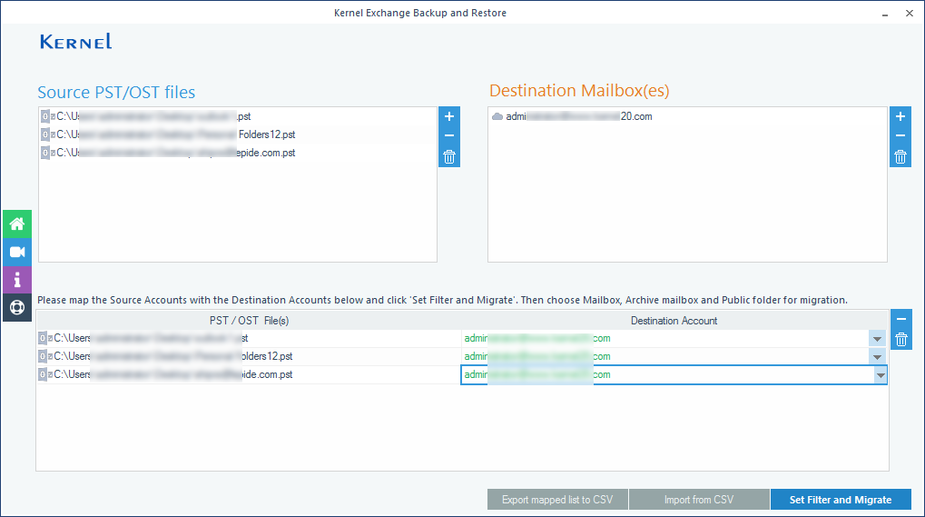 Map the source PST file to its desired Exchange mailboxes