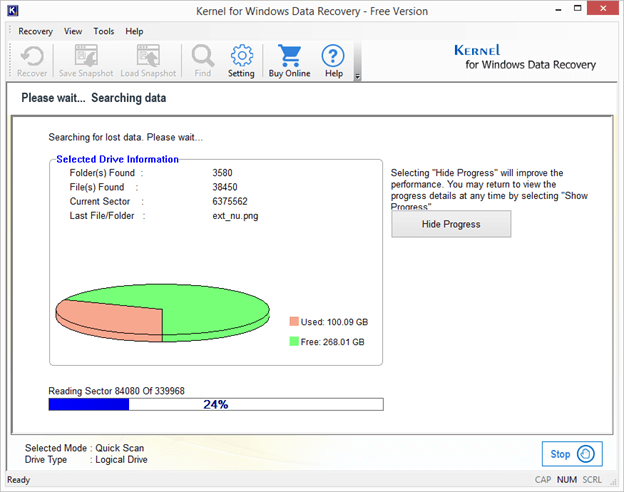 Scanning process of the selected drive is started