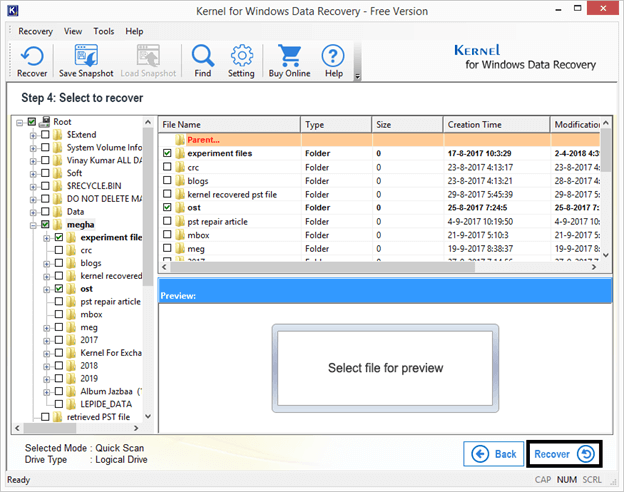 Choose the desired folders/files