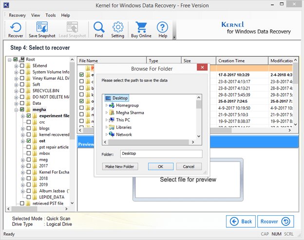 Provide the saving location for the recovered files