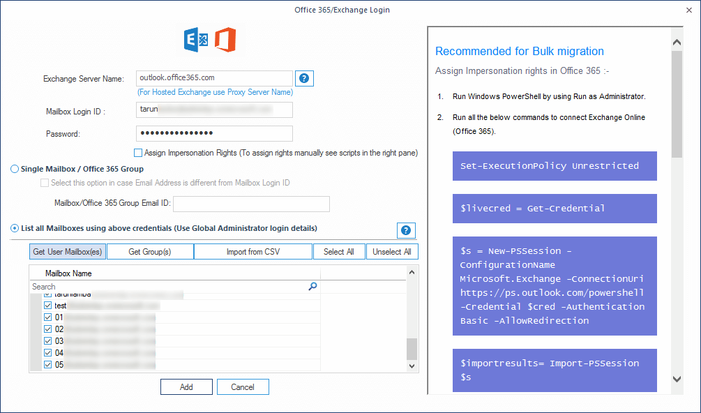 Select List all mailboxes option and click Get User Mailboxes