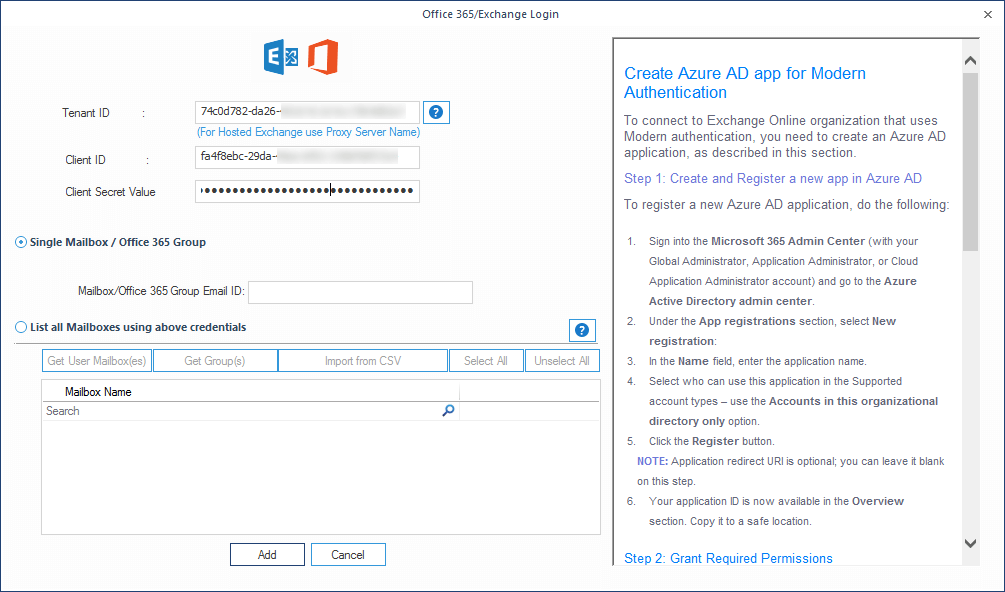 Enter credentials for the Office 365 account