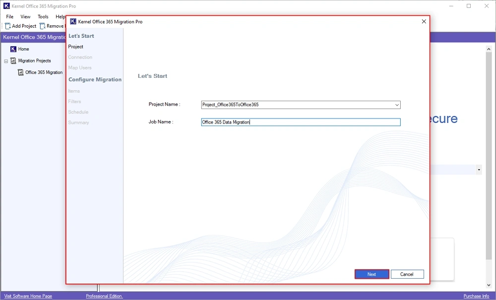 Enter Project Name and Job Name