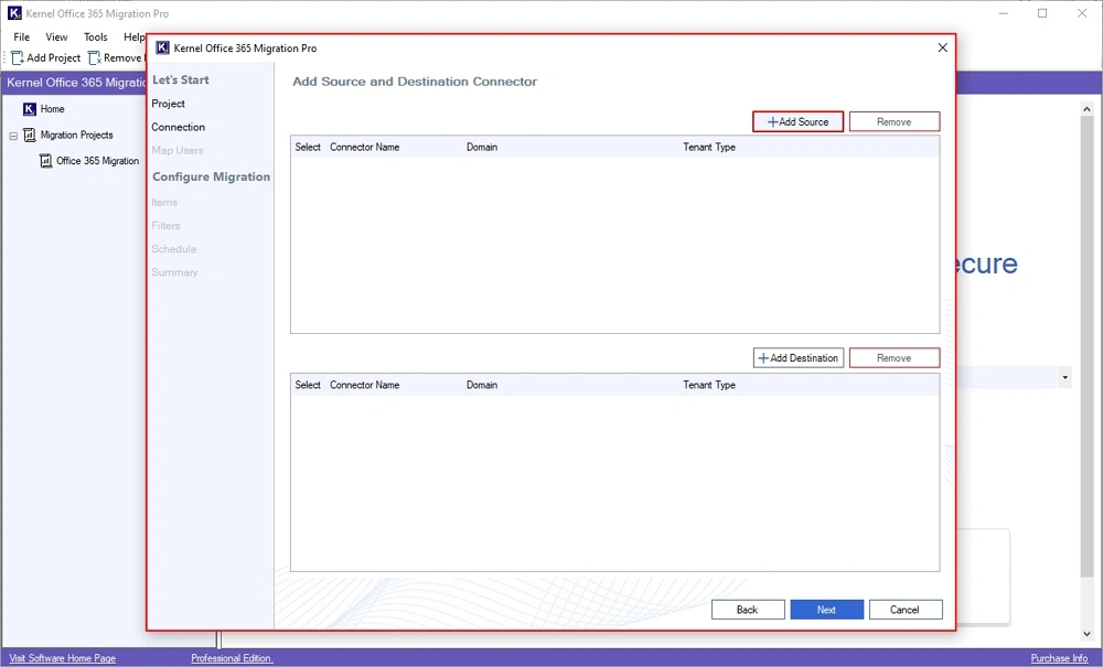 Add Source and Destination Connector