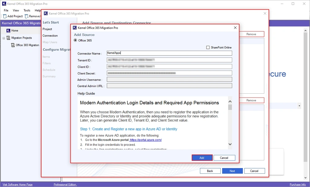enter source credentials