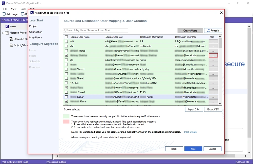Source and destination User Mapping