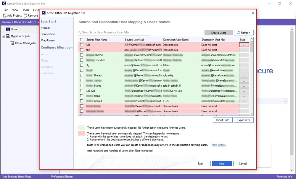 Source and destination User Mapping