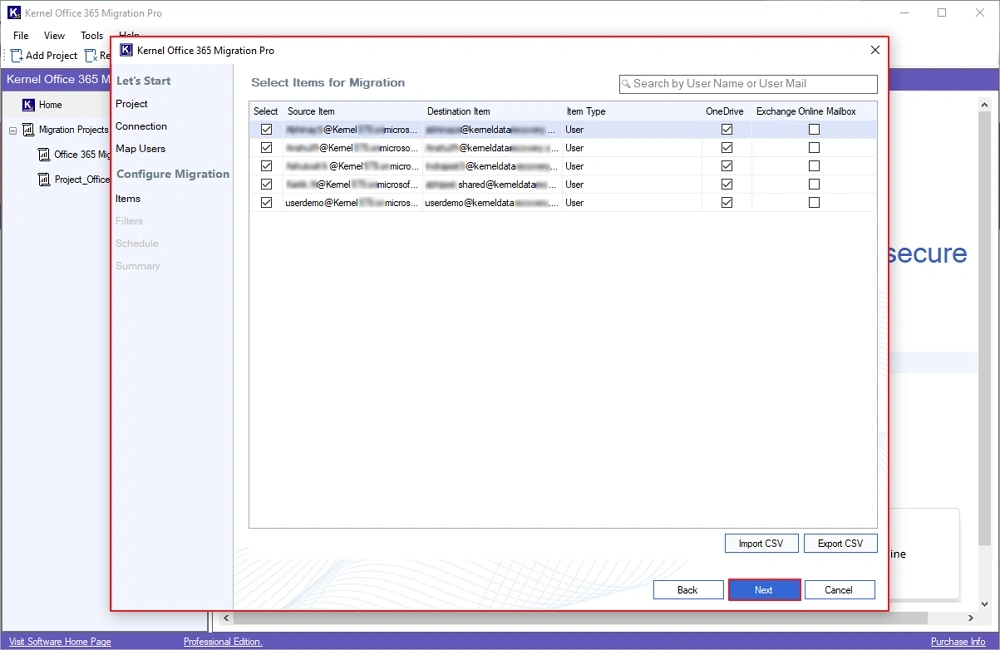 Select Items for Migration