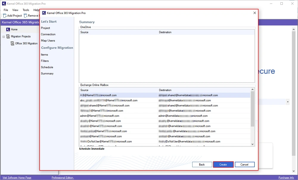 review all migration selections