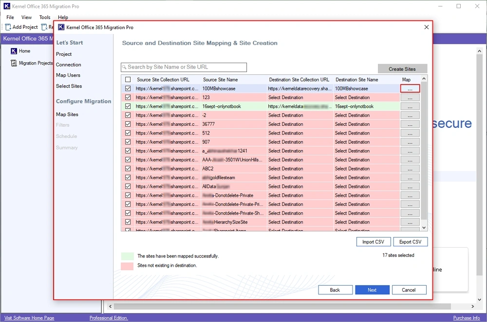 map Source Site Collection URL
