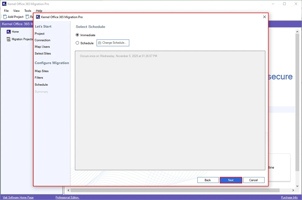 Select Schedule wizard