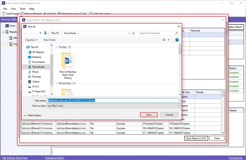 select the destination folder