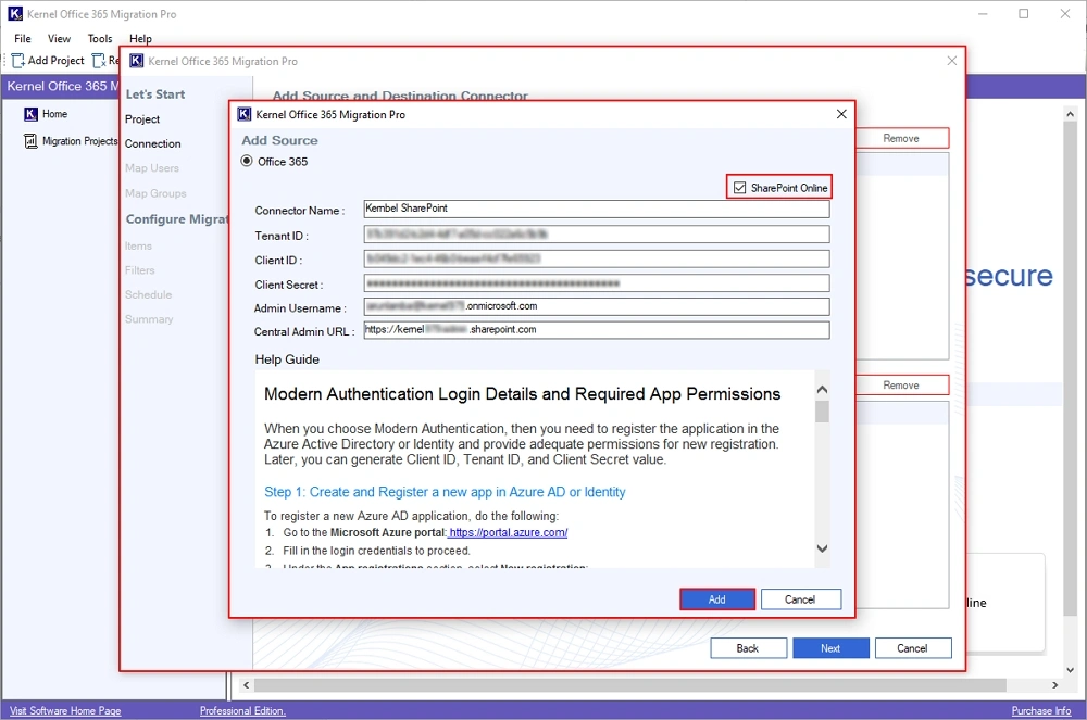 Enter Office 365 SharePoint credentials