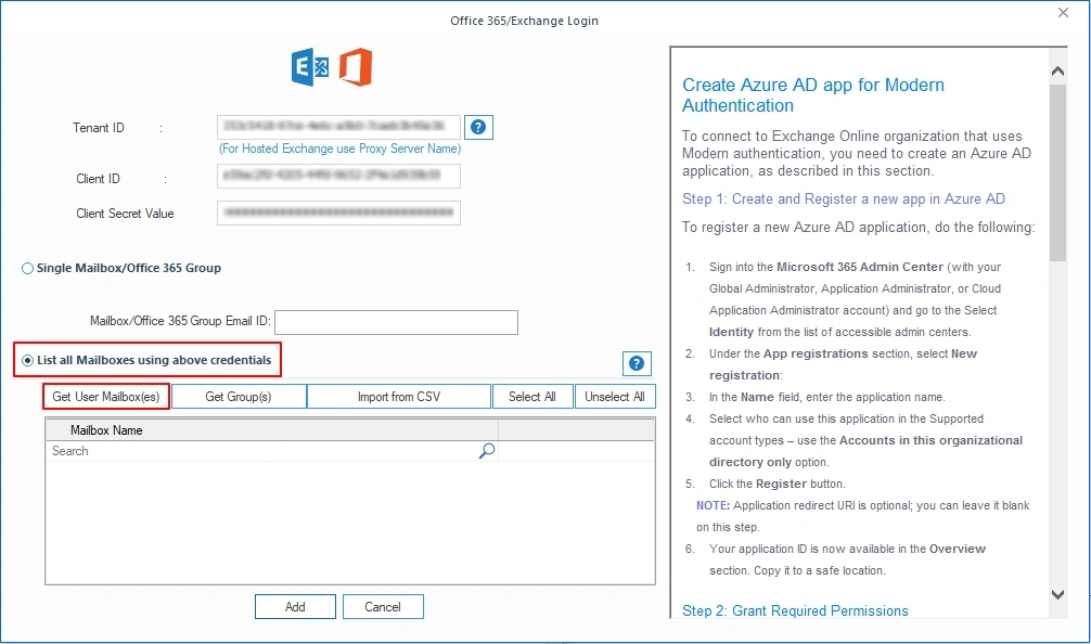 click Get User Mailboxes