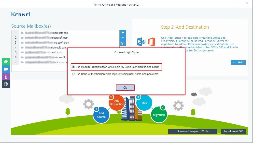 Choose Login Types window