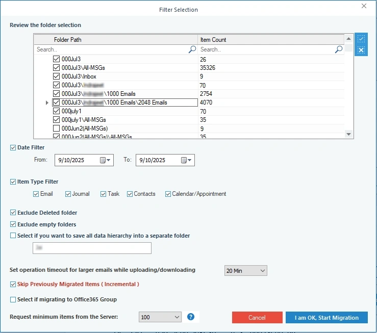 Filter Selection window