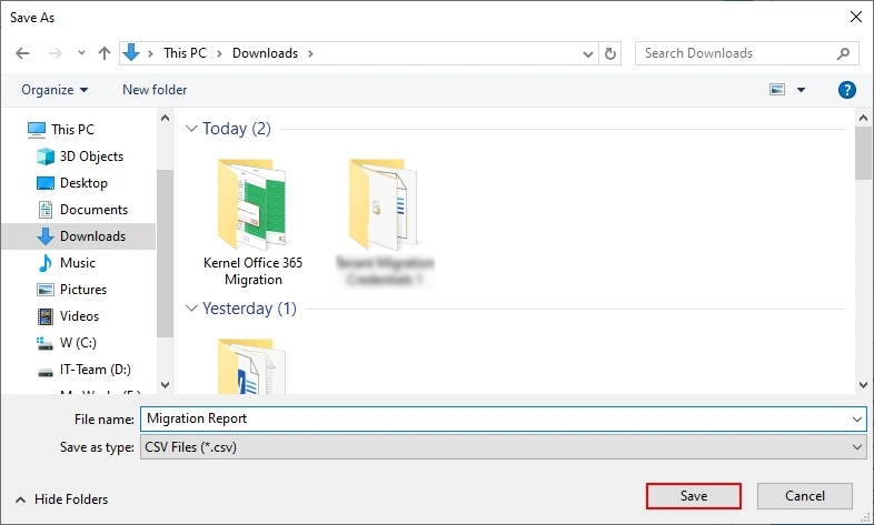 Select a specific folder to save