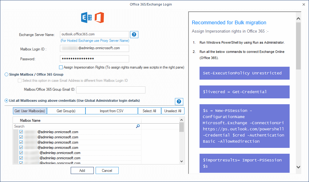 Adding source email with multiple mailboxes of Office 365