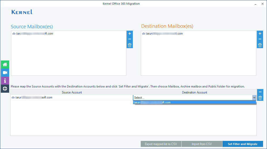 Mapping source mailbox with destination