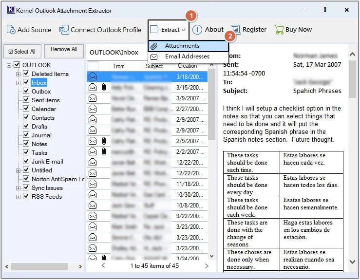 extract attachments from selective emails