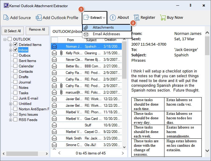 extract attachments from selective emails