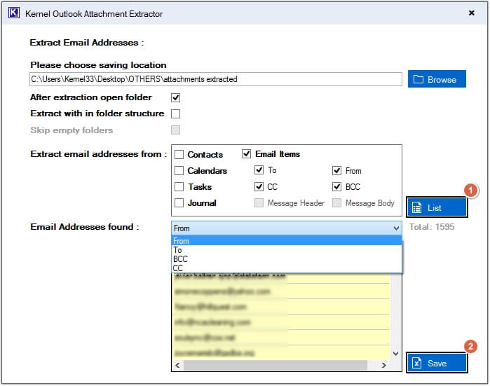 Email Address found section
