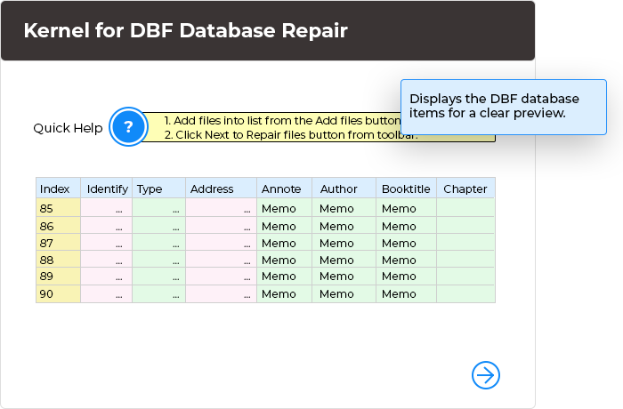 In the very next step, the software displays the DBF database items for a clear preview.