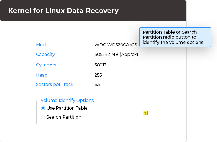 Browse storage, and select between click Use Partition Table or Search Partition