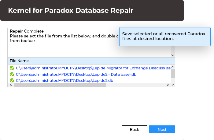 In this step, you need to save selected or all recovered Paradox files at desired location.