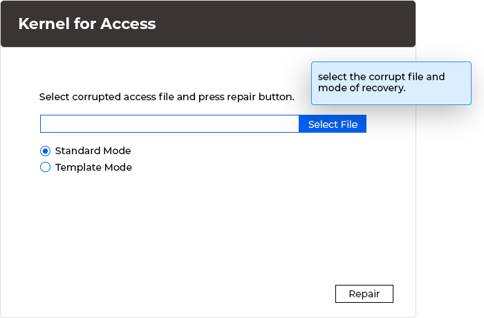 Select corrupt MDB/ACCDB files in Standard and Template Mode
