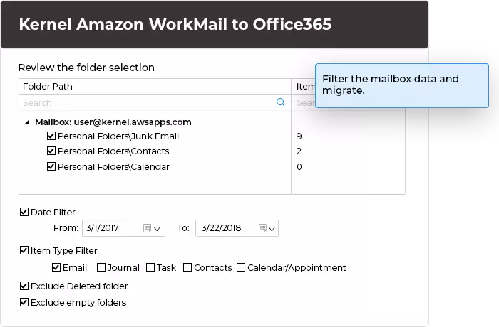 Filter the mailbox data and migrate