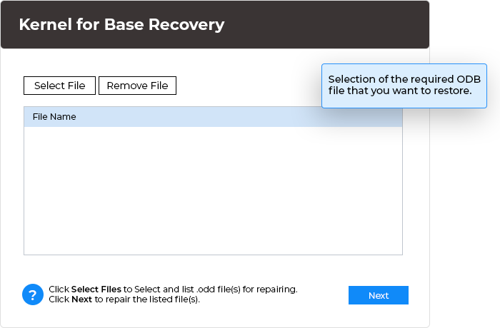 selection of the required ODB file that you want to repair.
