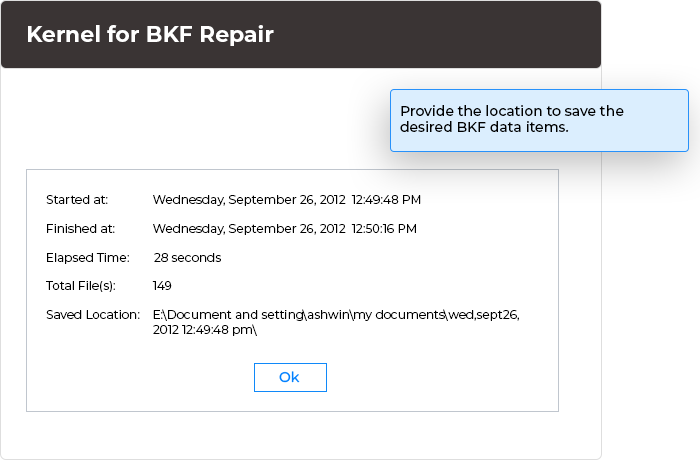 Provide the location to save the BKF data items. 