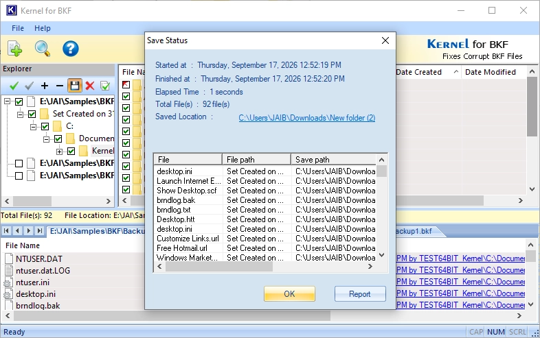 Provide the location to save the BKF data items.
