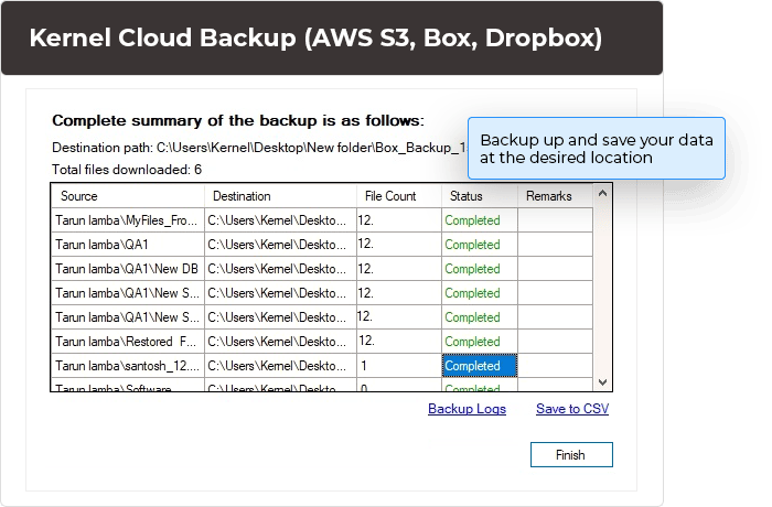 Backup and save your data at the desired location