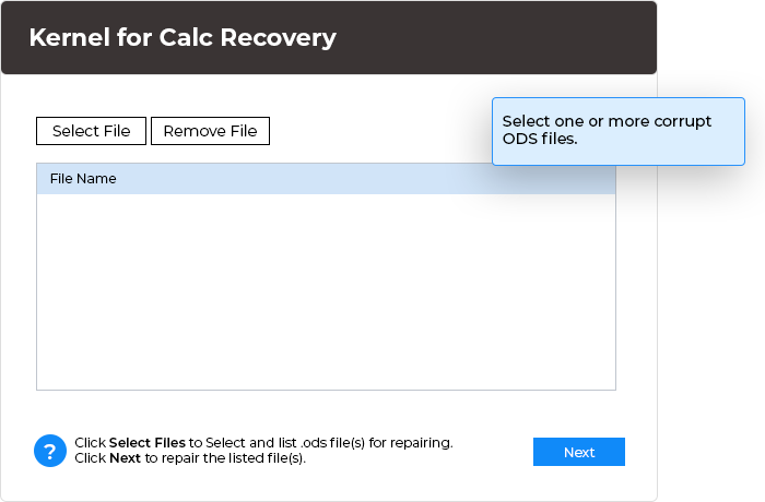 To start the recovery process, select the corrupt file and click the Recover button