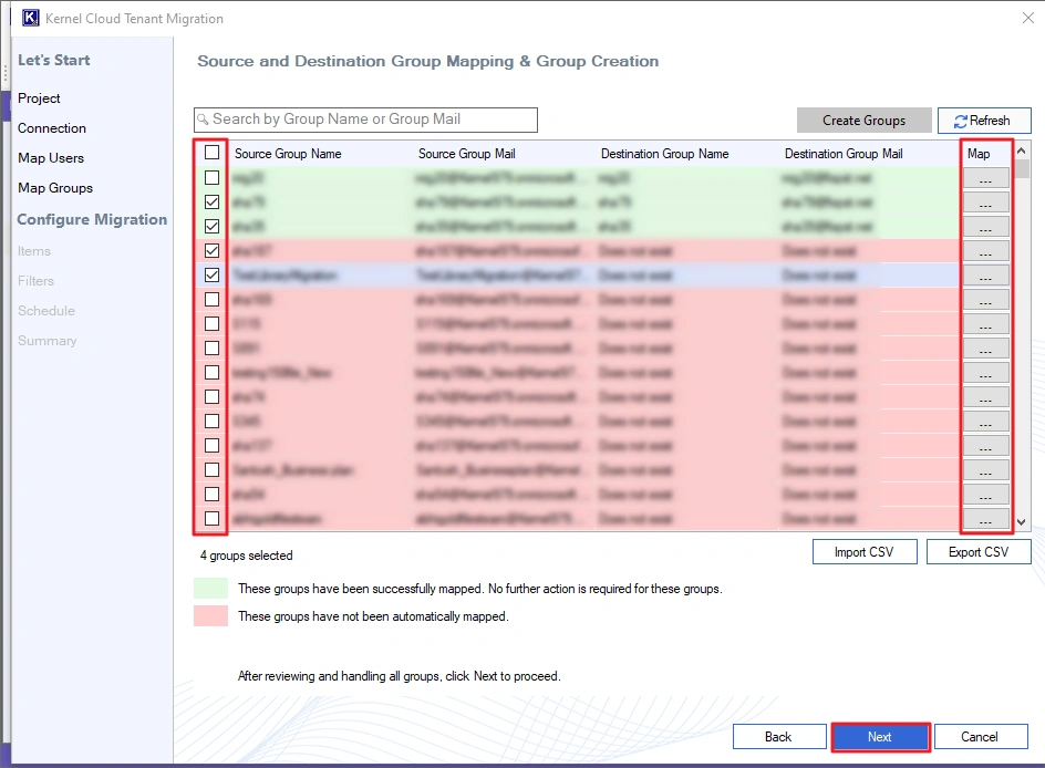 CSV file with the group mapping details