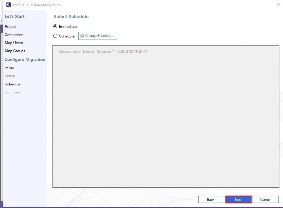 execute the migration immediately