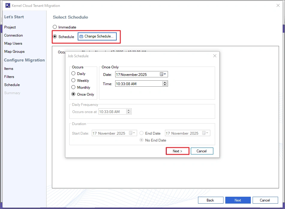 configure the migration to run