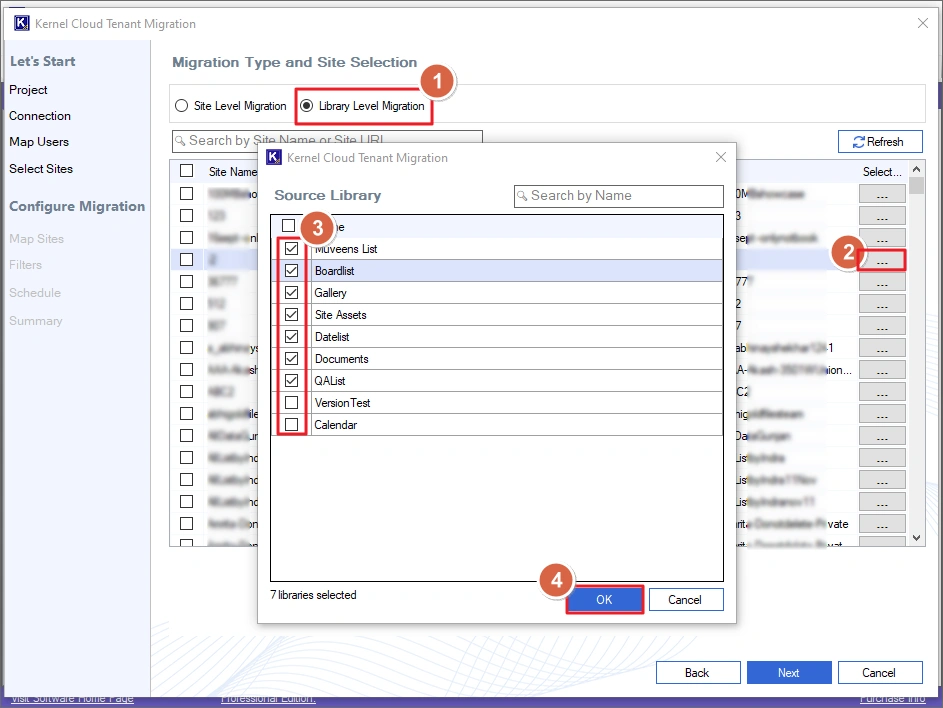 select/unselect site libraries