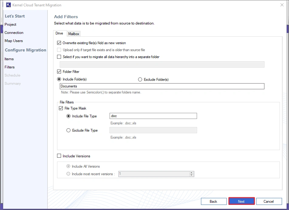 hoose to migrate all the files