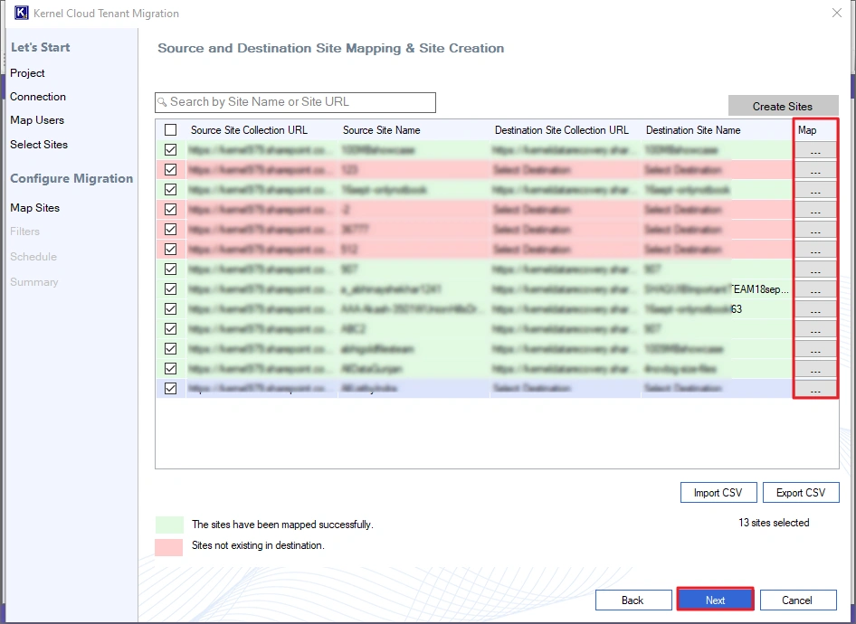 CSV file with mapping details