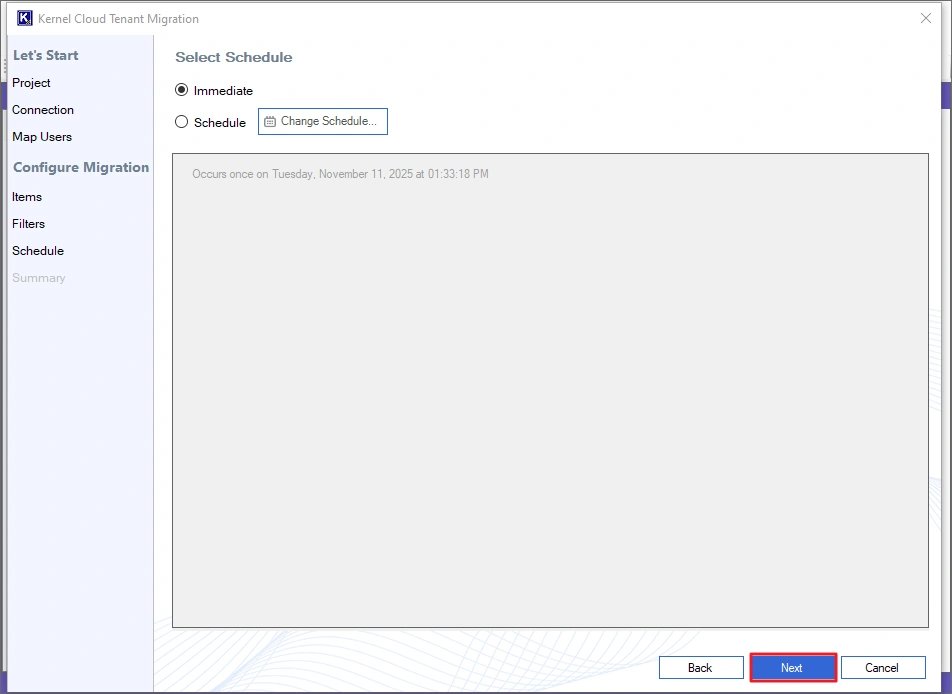 start the data transfer immediately