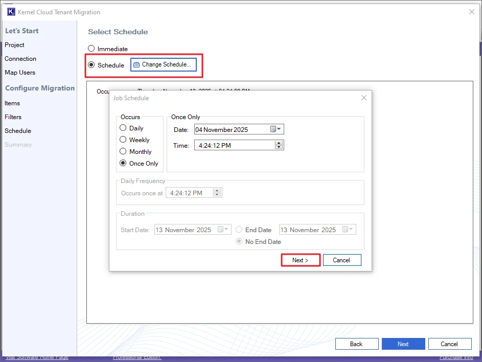 schedule the migration