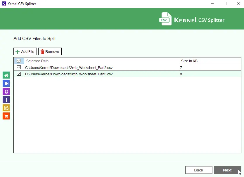 Select the added CSV files and click Next