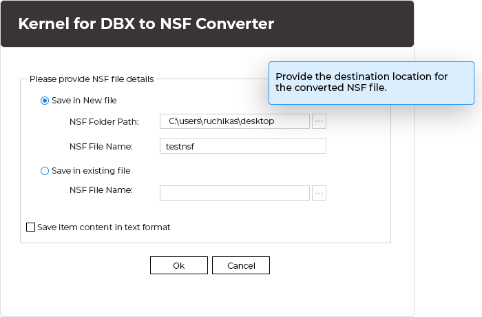 Provide the destination location for the converted NSF file.