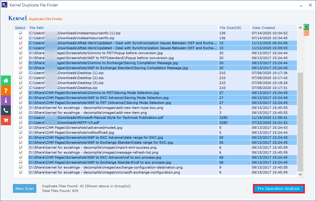 Scan the folder and found the duplicate items in the specified folders