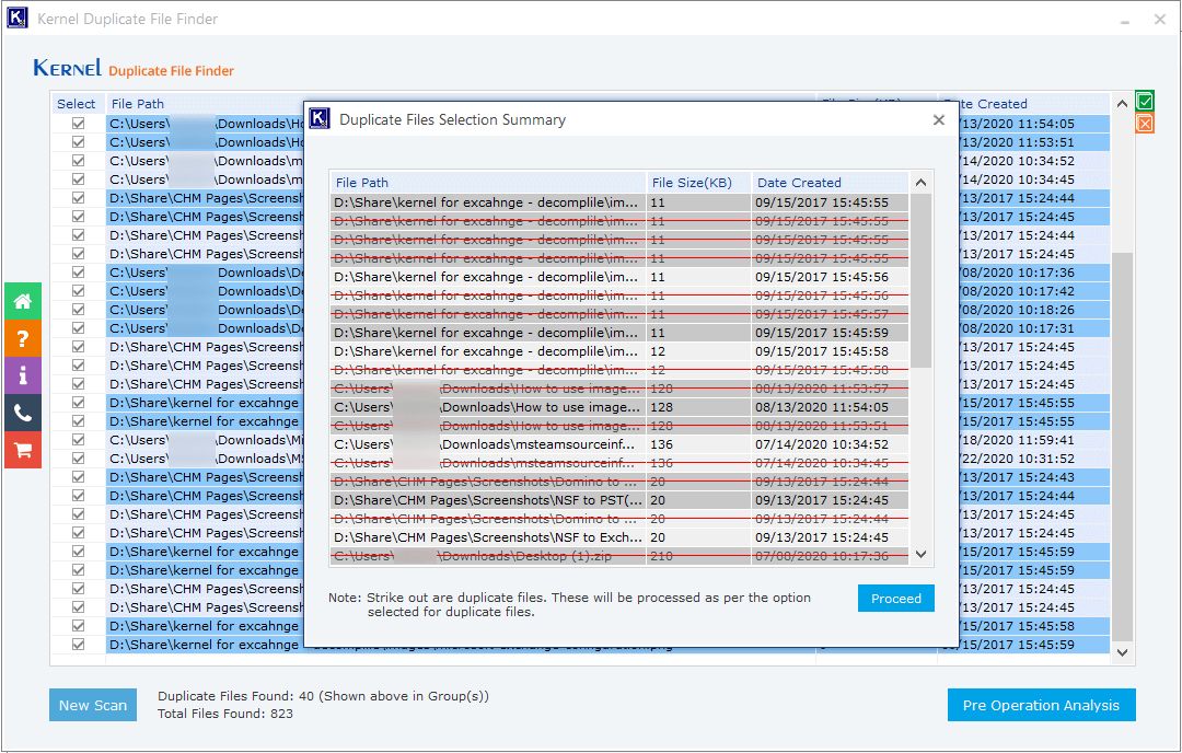 Show the files which will be affected by the selected action