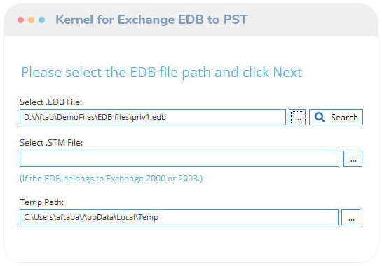 Die Datenrettung am Exchange Server beginnt mit der Auswahl der fehlerhaften EDB und STM Dateine